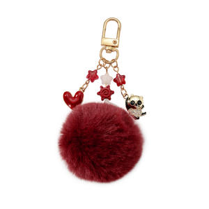 AM Automne et Hiver Ins Personnalité Mode <span class=keywords><strong>Mohair</strong></span> Goutte Huile Coeur Cristal Panda Cuir Arc Porte-clés Sac Ornement Suspendu - Product Image 1