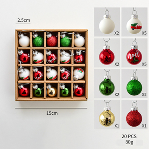 Boules de Noël miniatures 2,5/3,0 cm, 20 pièces, couleurs assorties, bonhomme de neige, voiture rouge, imprimé Noël, paillettes, décoration d'arbre de Noël - Product Image 5