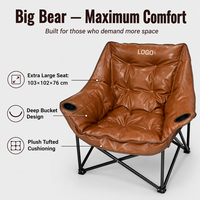 Chaise pliante rétro en PU, motif grand ours et papillon, durable et portable, pour extérieur, glamping, pêche et entrepôt, vente en gros sur mesure en usine
