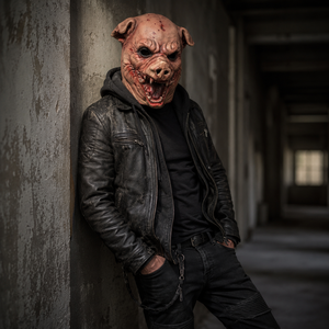 Masque en latex de monstre cochon effrayant, tête entière, <span class=keywords><strong>visage</strong></span> d'animal d'horreur, peau ridée, yeux noirs, crocs, pour Noël, les fêtes, cosplay, costume de fête - Product Image 4