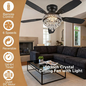 <b>Ceiling</b> <b>Fan</b> With Crystal Chandelier 5 Blades LED Light <b>Remote</b> <b>Control</b> For Living Room Bedroom - Product Image 2
