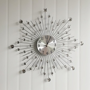 Modern Metal Crystal <b>Wall</b> <b>Clock</b> <b>Silent</b> Quartz Round Hanging <b>Clock</b> Starburst Decorative Timepiece for Living Room - Product Image 2