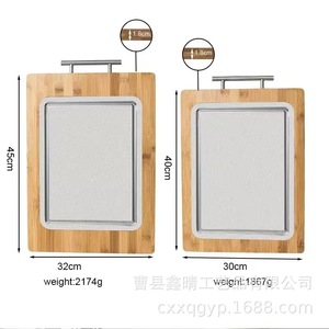 Bamboo Chopping Board Rectangle With Stainless Steel Handle For Kitchen Use Natural <b>Wood</b> Color D58 - Product Image 2