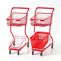 Chariot de courses miniature durable à double couche avec revêtement en poudre, 4 roues, chariot à deux niveaux en métal pour le transport de marchandises en supermarché