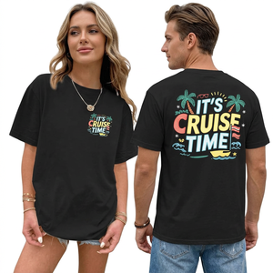 เสื้อยืดสีดำพิมพ์ลาย Its Cruise Time แขนสั้น คอกลม ทรงปกติ เสื้อเจอร์ซีย์ผ้าฝ้ายสำหรับผู้ชาย - Product Image 1