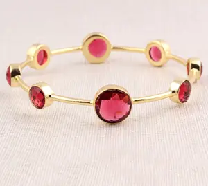 Bijoux de mode à facettes rond Quartz rouge plaqué or Bracelet de déclaration multi-pierre Bracelet de déclaration fourniture de bijoux de mode