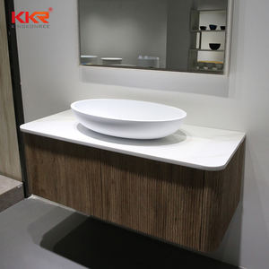 2025 nueva encimera de piedra de superficie sólida con escurridor <span class=keywords><strong>lavabo</strong></span> de baño de diseño moderno para hoteles y baños - Product Image 3