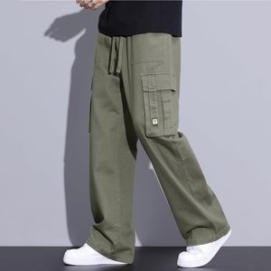 2025 pantalones Cargo holgados para hombre 100% algodón cintura elástica cordón ajuste suelto Pull-On con múltiples bolsillos estilo Y2K - Product Image 2