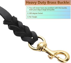 Heavy Duty Pet Walking Training <b>Leads</b> Brown Braided <b>Strong</b> Real Leather <b>Dog</b> Leash - Product Image 5