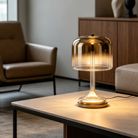 Lampe de table cloche en verre dégradé doré de luxe, double LED, base éclairante, lumière ambrée chaude 3000K/4000K/6000K, pour chambre, salon, hôtel