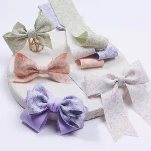 China Factory Direct Price Girls Hair Clip with Quality Grosgrain Blue Ribbon Bows Printed Logo Ribbon
