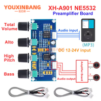 Ton Kurulu Preamp Tiz Bas Ses Ayarı Dijital Amplifikatör Kartı Çift Kanallı DC12V-24V XH-A901 NE5532