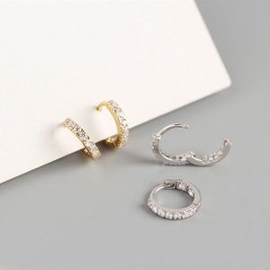 925 실버 큐빅 링 귀걸이 세트 골드 18K 도금 미니 소형 여성 귀걸이 - Product Image 6