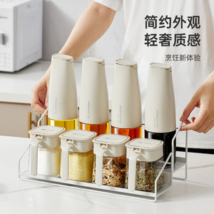 Wrought Iron Double Layer Spice Rack With Oil Salt Soy Sauce Vinegar Storage Jars Airtight Clip On Lid Countertop Kitchen - Product Image 5