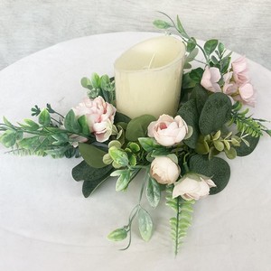 25cm foglie di eucalipto artificiale anelli di candela ghirlande pilastro portacandele decorazione del Desktop della festa nuziale (verde) - Product Image 1
