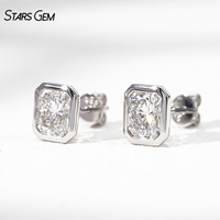 Pendientes de diamantes cultivados en laboratorio con corte radiante de 2.0 quilates, engastados en bisel, de oro macizo de 14k, con certificado IGI de Starsgem.