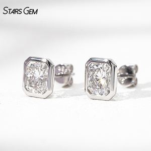 Starsgem IGI certificate 14k solid gold Bezel Set 2.0ct Radiant Cut Lab Grown Diamond <b>Stud</b> <b>Earrings</b> - Product Image 4