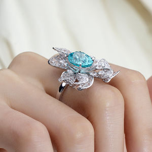 แหวนหมั้นเพชรพลอยสีน้ำเงินทรงรีทอง 9K รุ่น MSR-1740 จาก Messi Jewelry - Product Image 5