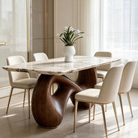 Ensemble de table à manger STG moderne en bois massif rustique à bord naturel et plateau en pierre frittée pour villa, 6 places