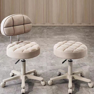 Modern Tufted Barber Chair Swivel Salon <b>Stool</b> Height Adjustable Upholstered <b>Seat</b> Rolling Back Chair for Beauty Studio - Product Image 1