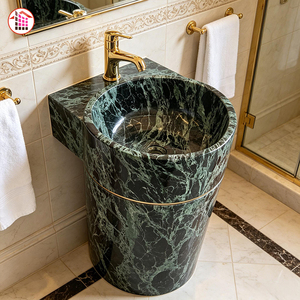 Lavabo sur pied en marbre vert naturel, lavabo autoportant en marbre vert avec incrustation dorée pour <span class=keywords><strong>salle</strong></span> <span class=keywords><strong>de</strong></span> <span class=keywords><strong>bain</strong></span> <span class=keywords><strong>de</strong></span> luxe - Product Image 6