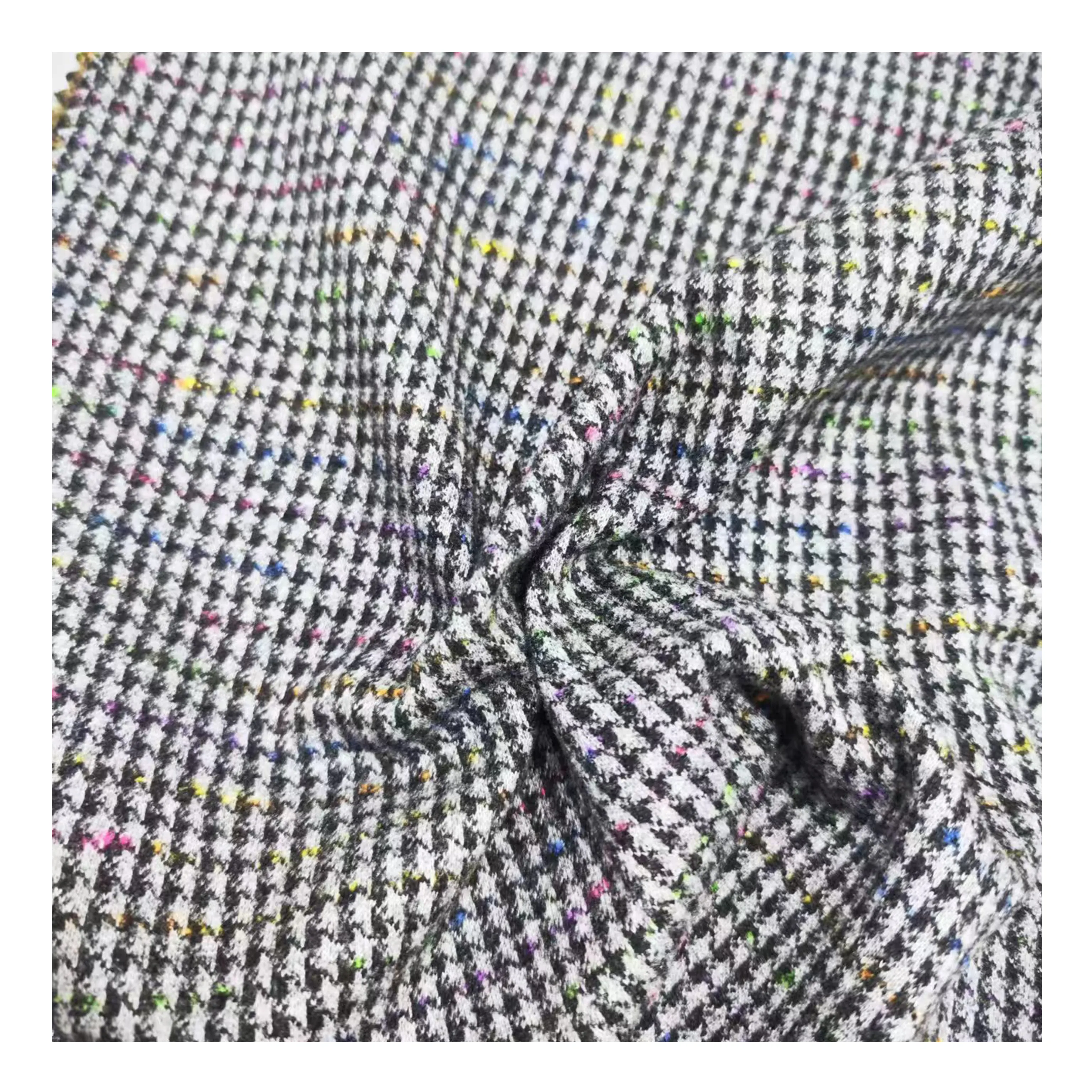Polyester Rayon Spandex sợi nhuộm kiểm tra chải Áo len Tweed hacci Spun vải dệt kim