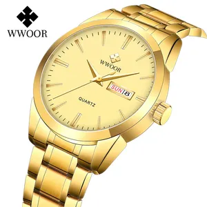 Wwoor 8801G Hot Sale Business Fashion Gouden Horloge Voor Heren Luxe Merk Gent Klok Eenvoudig Weelderig Quartz Heren Polshorloge