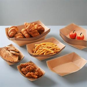 Bandeja de papel Kraft desechable con forma de barco, embalaje de papel de calidad alimentaria para aperitivos, patatas fritas, ensalada, sushi, sándwiches, bandeja de barco desechable - Product Image 5