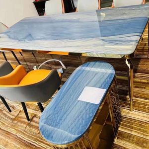 Mesa de Comedor y Mesas Auxiliares de Mármol Pulido Granville con Bandeja de Té de Piedra Natural Azul de Lujo para Uso en el Hogar y Hoteles - Product Image 2