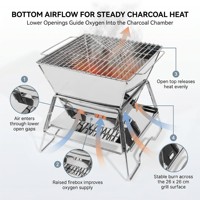 Barbecue au charbon pliable prêt à être expédié, en acier inoxydable, résistant à la rouille, 1,5 kg, pliable en X, portable, pour le camping et la randonnée en plein air