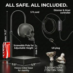 Lampe <span class=keywords><strong>chauffe</strong></span>-<span class=keywords><strong>bougie</strong></span> tête de mort avec minuterie et variateur d'intensité, lampe de table gothique noire - Product Image 5