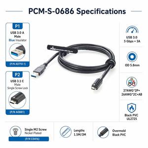 Câble USB 3.0 industriel Type-A vers Type-C avec verrouillage à vis unique USB-C 5 Gbit/s 3 A pour caméra de vision industrielle, robotique, hubs USB - Product Image 3