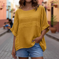 Camiseta Informal de Verano para Mujer, Cuello Redondo, Manga Corta, Holgada, Cómoda y Transpirable, Ropa de Mujer al por Mayor