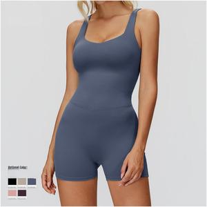 Combinaison de yoga athlétique décontractée pour femme, <span class=keywords><strong>justaucorps</strong></span> sans manches à dos croisé, sans couture, séchage rapide, en Spandex/Nylon - Product Image 2