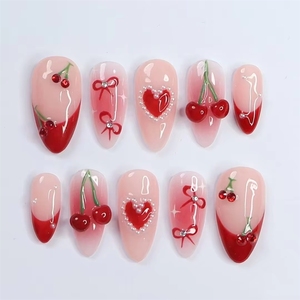 <span class=keywords><strong>Uñas</strong></span> Postizas Rojas de Alta Calidad para el Día de San Valentín, 10 Piezas, Forma de Almendra, Hechas a Mano con <span class=keywords><strong>Amor</strong></span> y Diseño de Lazo, Material Acrílico Reutilizable - Product Image 1