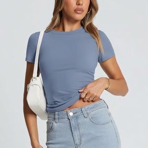 Camisetas básicas para mujer, camisetas de verano 2025, Tops cortos de manga corta, Camisetas Básicas de gimnasio ajustadas, camisetas cortas de manga larga para mujer - Product Image 1