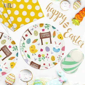 Xieli Easter Party Supplies Disposable Paper Dinner Plate Cup Napkin Disposable Tableware Set