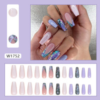 Ongles en forme de cercueil, French manucure violette, paillettes lavande, faux ongles à presser, fabriqués à la machine en ABS, lot de 24 ongles French manucure XL