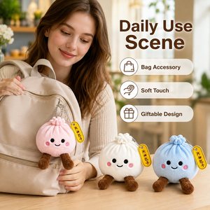Al por mayor Llavero de peluche de dumpling adorable, colgante suave para bolso con diseño de comida de dibujos animados, juguete de regalo relleno de algodón PP de 9 cm - Product Image 2