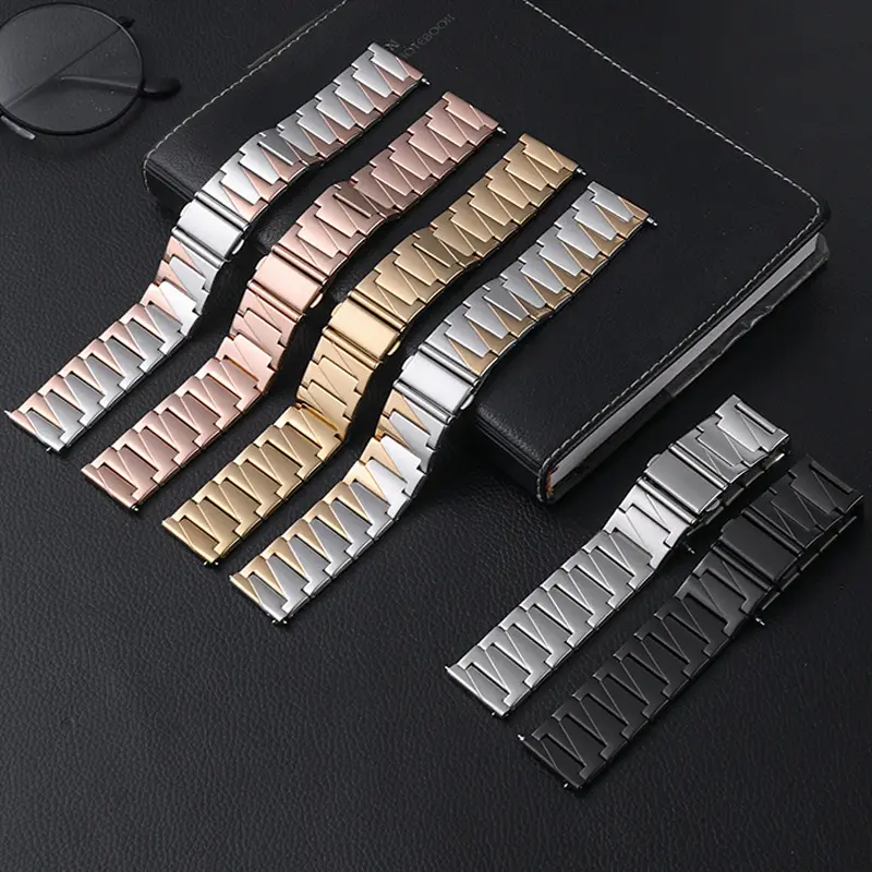 Factory Wholesale Popular Stainless Steel metal 3 Beads Watch Strap Folding Buckle 22mm Suitable for Different types Watch
