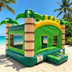 Castillo Inflable Comercial de PVC Blanco con Diseño de Palmeras Tropicales, Casa de Brinco con Temática de Jungla para Fiestas Infantiles, Alquiler Comercial, 300 kg - Product Image 4