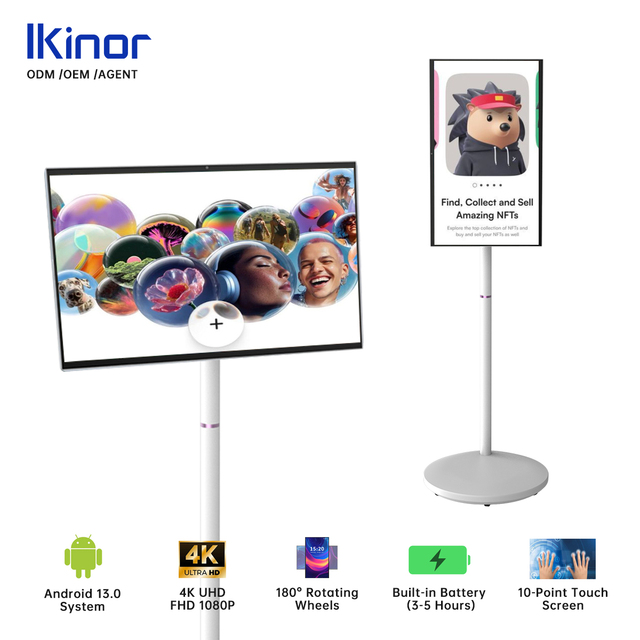 32 Inch Portable Android Smart TV with 4-6H Battery 4K Display 75Hz Refresh Rate 10-Point Touch 100% SRGB for Kitchen Recipe