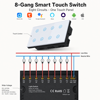 Interruptor de Luz Táctil Inteligente OCY de 8 Canales, Estándar del Reino Unido, 147 mm, WiFi, Zigbee, Monitoreo de Energía, Bloqueo Infantil, Compatible con Alexa y Google Home