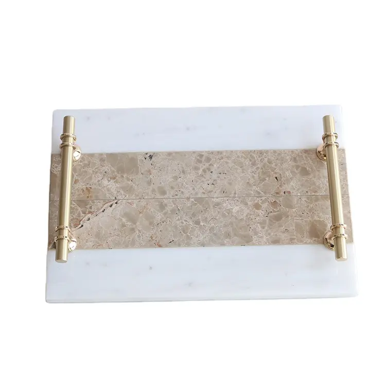 Mixed Color Decorative Trays with Gold Handles Towel Holder Tray for Bathroom Kitchen Vanity Dresser Nightstand Desk