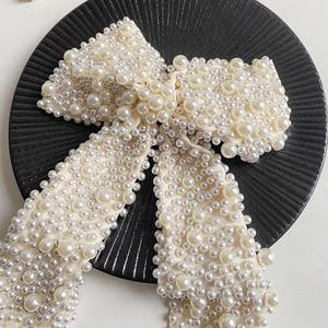 Barrettes à cheveux tendance style coréen vintage de qualité supérieure avec grand nœud et perles pour enfants - Product Image 3