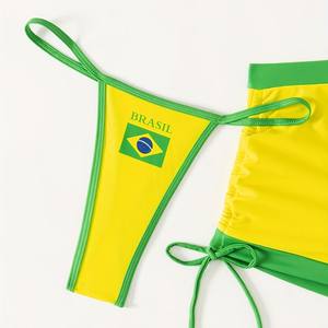 2025 Conjunto <span class=keywords><strong>de</strong></span> Bikini transfronterizo <span class=keywords><strong>de</strong></span> tres piezas con colores contrastantes Patrón sexy Cintura Logotipo frontal para traje <span class=keywords><strong>de</strong></span> <span class=keywords><strong>baño</strong></span> <span class=keywords><strong>de</strong></span> <span class=keywords><strong>Amazon</strong></span> Seaside - Product Image 4