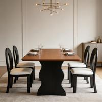Ensemble de table à manger en bois à base irrégulière créative, chaises de salle à manger artistiques à dossier creux pour l'espace repas domestique