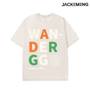 오버사이즈 "WANDERGG" 컬러 블록 완더러스트 스트리트웨어 레트로 티셔츠 미국 현지 창고 도매 아웃도어 어드벤처 반팔 - Product Image 5