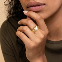 Bague Cœur Personnalisée en Acier Inoxydable Plaqué Or 18K, Anti-ternissement, Massif, avec Coquillage et Micro-Pavé de Pierres Synthétiques, Bijou Tendance pour Femme