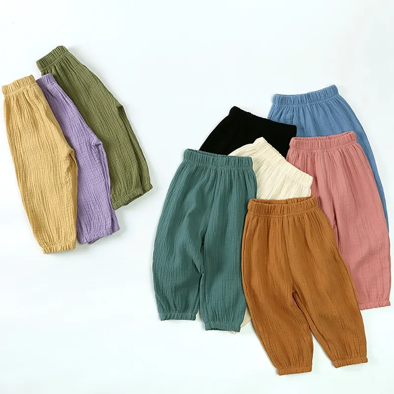 kids trousers pants wholesale girls linen cotton leggings with different color custom children clothing girls clothes